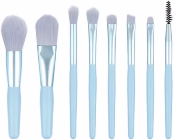 Essential Encore 8 PCS Makeup Brush Set with Travel Make Up Bag- Synthetic Bristles Make Up Brushes for Flawless Foundation and Powder Application - Wood/Plastic Handles (Blue) - Image 3