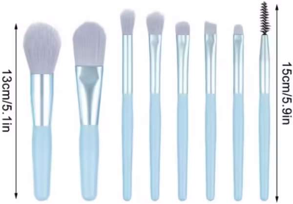 Essential Encore 8 PCS Makeup Brush Set with Travel Make Up Bag- Synthetic Bristles Make Up Brushes for Flawless Foundation and Powder Application - Wood/Plastic Handles (Blue) - Image 4