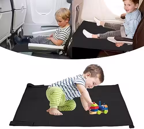 Runmeihe Toddler Airplane Bed, Portable Baby Airplane Seat Extender Travel Essentials for Flying with Kids, Toddlers Airplane Travel Accessories for Kids Rest Legs and Lie Down (Black)