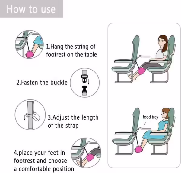 Airplane Footrest - Best Travel Essential, Airplane Travel Accessories, No Clashing Foot Hammock & Portable Plane Leg Rest, Provides Relaxation and Comfortable for Long Flight - Image 6