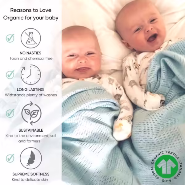 Bloomsbury Mill - Twin Pack - 100% Pure Organic Cotton - Extra Soft Cellular Baby Blankets – Swaddle Blanket – Baby Essentials for Newborn – Cot Bed/Pram/Travel/Moses Basket – Mint Green - Image 5
