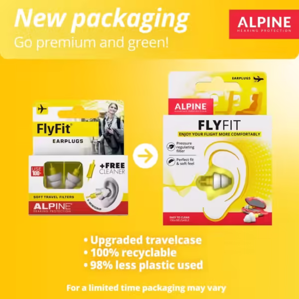 Alpine FlyFit Ear Plugs - Regulates air pressure to prevent eardrum pain - Soft filters designed for travel - Comfortable hypoallergenic material - Reusable earplugs - Image 4